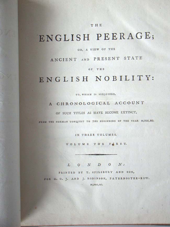The English Peerage, 3 vols., 1st Edition, by T. Spilsbury & Son, London, 1790 — image 2